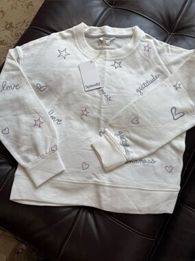 Splendid Cream Pullover with Gray and Pink Star & Heart Embroidery
